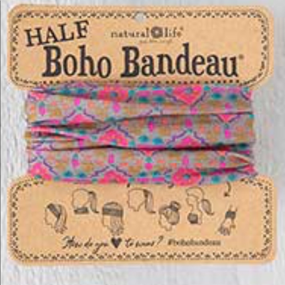 Natural Life Half Boho Headband Bandeau Grey Pink